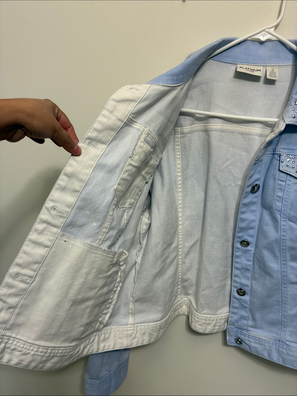 Chico's Light Blue Studded Denim Jacket. Size L.